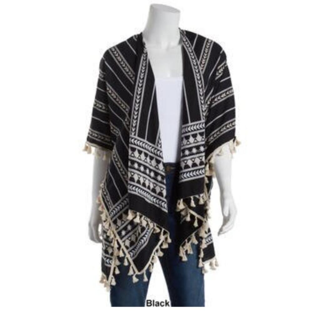 Modena Women's Lightweight Aztec Kimono Wrap Coverup Ruana with Tassels